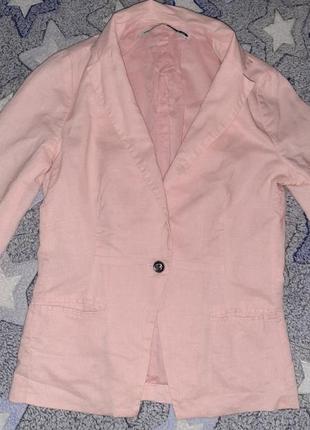 Жакет пиджак нежно розовый 100% лен🌸6 фото