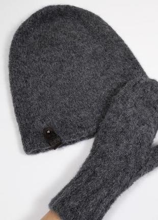 Теплий в'язаний набір рукавиці і шапка альпака зима bregoli design італійська пряжа