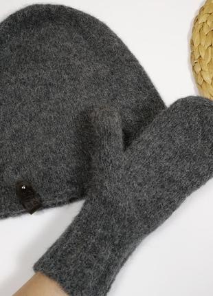 Теплі сірі зимові рукавиці альпака від bregoli design2 фото