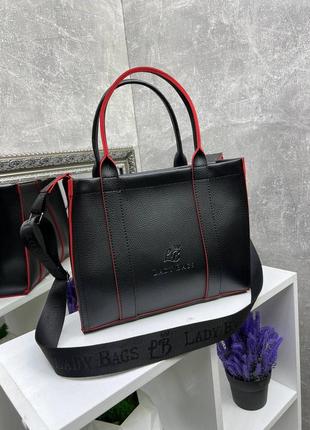 Стильна жіноча сумка чорна з червоним сумочка