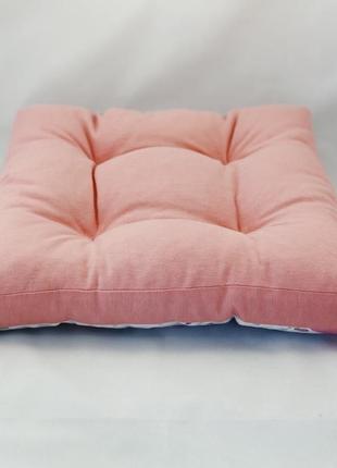 Подушка для сидения. розовые цветы с коралловым однотонном. мягкое сиденье. чехол на стул.2 фото