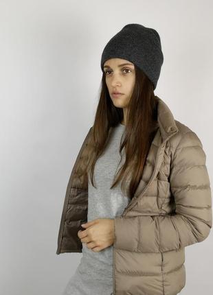Двойная теплая зима серый графит шапка бини меринос шелк2 фото