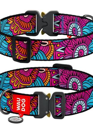 Ошейник для собак нейлоновый waudog nylon с qr паспортом, рисунок "лето", металлическая пряжка-фастекс, xxl, ш 35 мм, дл 46-70 см