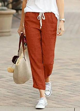 Штани льняні літні брюки легкі з льону жіночі великі розміри5 фото