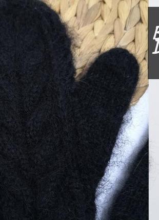 Черные варежки мохер меринос шерсть ручная работа в наличии4 фото