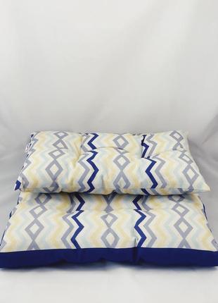 Вулична подушка. матрац на терасу. матрац на пікнік синього кольору. абстрактні акценти.3 фото