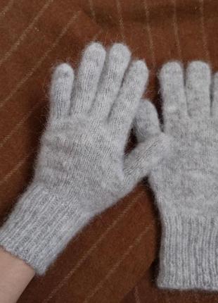 Перчатки альпака вязаные серые женские