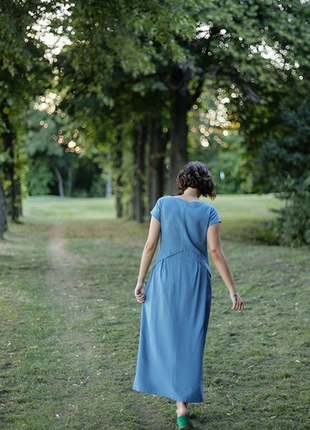 Летня сукня з льону season в стилі бохо блакитна4 фото