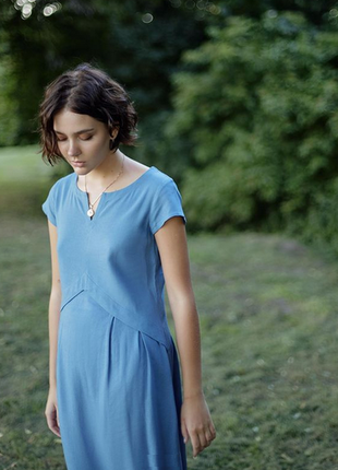 Летня сукня з льону season в стилі бохо блакитна5 фото