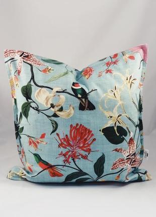 Диванна декоративна подушка з квітами і птахами. подушка на замку.3 фото
