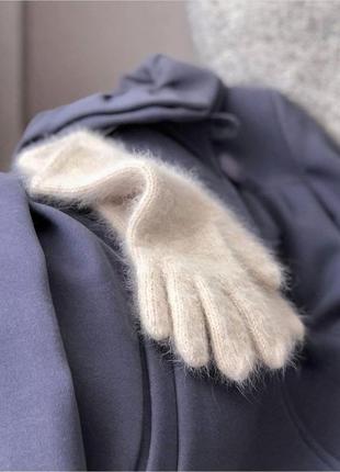 Рукавички в'язані бежеві пух норки