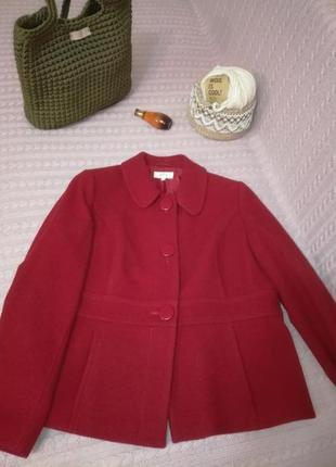 Красивое красное (не яркое) шерстяное woolmark пальто жакет m&s, р.20 (18/22)1 фото