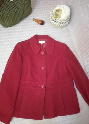 Красивое красное (не яркое) шерстяное woolmark пальто жакет m&s, р.20 (18/22)2 фото