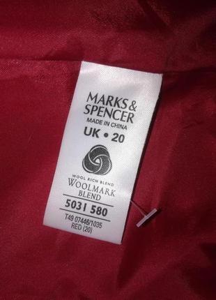 Красивое красное (не яркое) шерстяное woolmark пальто жакет m&s, р.20 (18/22)5 фото