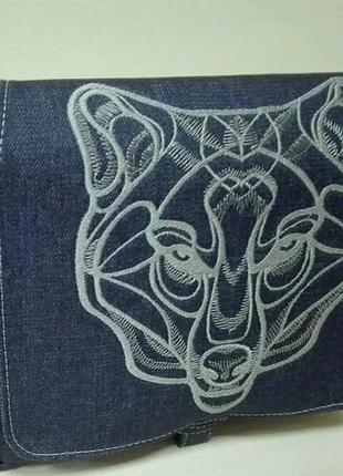 Сумка джинсовая кроссбоди с вышивкой "wolf" унисекс2 фото