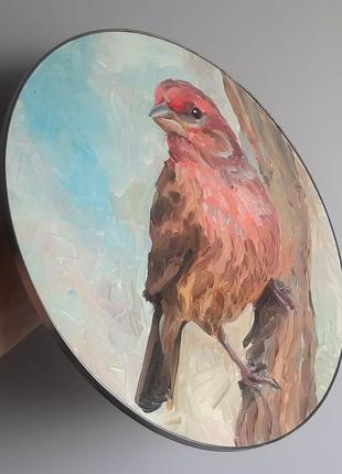 Птах живопис,птах на дереві картина маслом, горобець на гілці картина, птах у подарунок3 фото