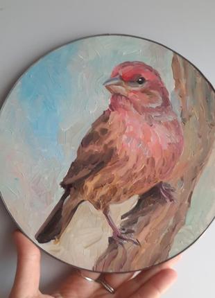 Птах живопис,птах на дереві картина маслом, горобець на гілці картина, птах у подарунок2 фото