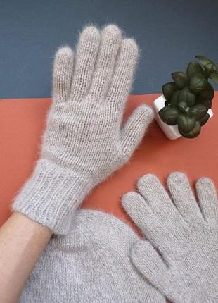 В'язані теплі натуральні рукавички з лисиці та шерсть ексклюзивно5 фото