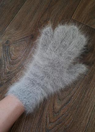 Перчатки женские вязаные серые ангора