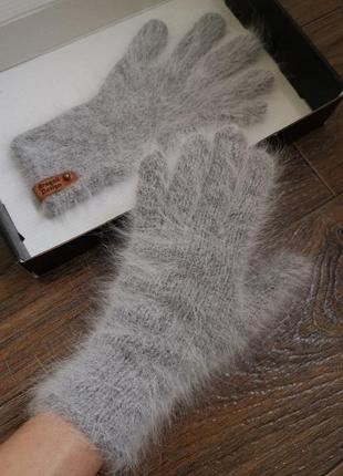 Вязаные перчатки мужские из ангорской шерсти кролик