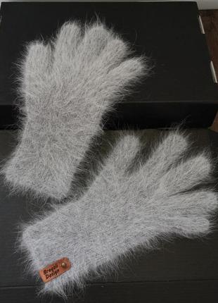 Вязаные перчатки мужские из ангорской шерсти кролик2 фото