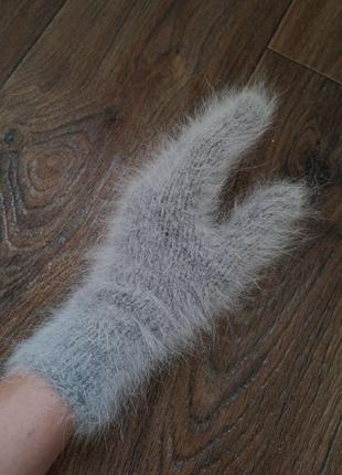 Вязаные перчатки мужские из ангорской шерсти кролик7 фото