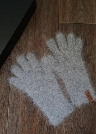 Вязаные перчатки мужские из ангорской шерсти кролик3 фото