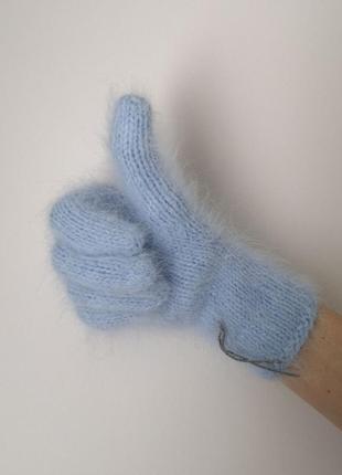 В'язані рукавички зимові теплі ангора кролик3 фото