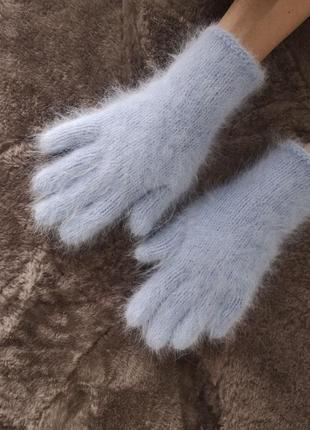 В'язані рукавички зимові теплі ангора кролик4 фото