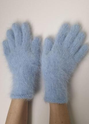 Вязаные перчатки зимние теплые ангора кролик2 фото