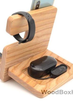 Дерев'яна підставка органайзер для телефону смартфона iphone годин4 фото