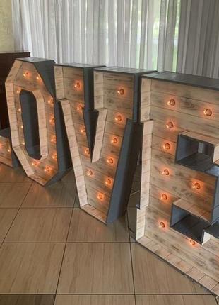 Ретро буквы с лампочками,свадебная фотозона,декор для фотосессии