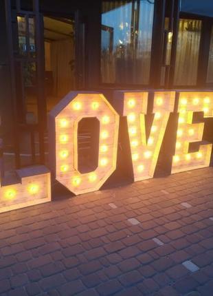 Ретро буквы с лампочками,свадебная фотозона,декор для фотосессии