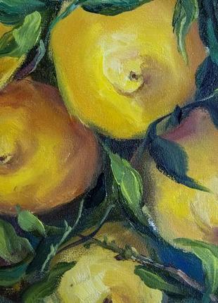Картина маслом натюрморт з лимонами "соковиті лимони", 30х30 см6 фото