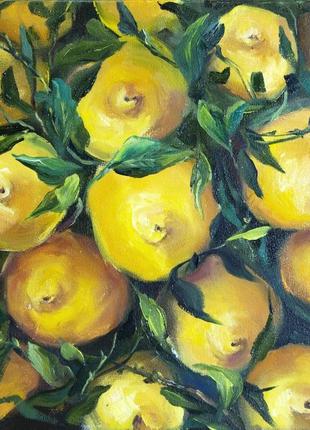 Картина маслом натюрморт з лимонами "соковиті лимони", 30х30 см3 фото