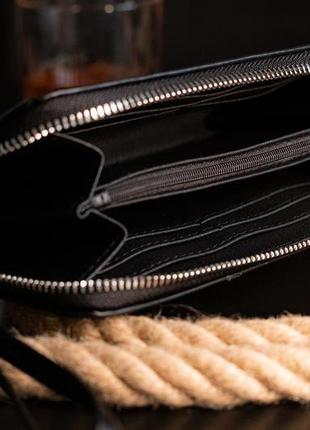 Черный женский кожаный кошелек на молнии santa muerte3 фото
