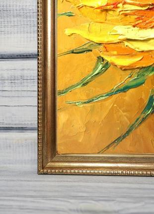 Маленькая картина маслом в раме цветы "украинский подсолнух", 20х15 см.8 фото