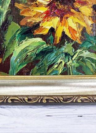 Картина живопись цветы в раме "украинские подсолнухи", масло, холст, 50х30 см.7 фото
