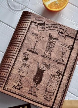 Блокнот з дерева / дерев'яний блокнот / подарунок бармену "secret barmen's book"5 фото