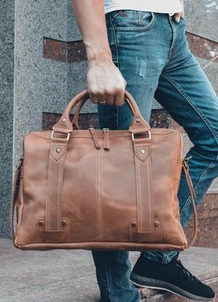Кожаная мужская сумка "stylemen", сумка для документов и ноутбука на плечо8 фото
