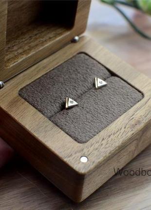 Дерев'яна коробочка скринька футляр для помолвочного кільця, сережок3 фото