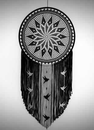 Эко-ловец снов "ночные птицы" с птицами из фетра. диаметр 56 см1 фото