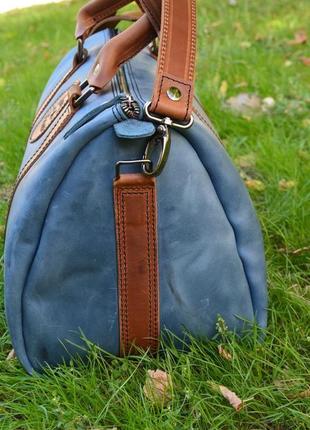 Кожаный саквояж "лагуна". дорожная сумка из двух цветов кожи5 фото