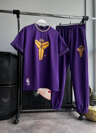 Мужской комплект футболка + штаны на весну в фиолетовом цвете с принтом premium качества, стильный и удобный комплект на каждый день3 фото