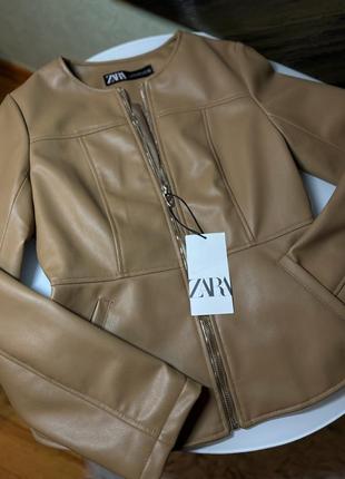 Кожаная куртка курточка кожанка новая коллекция zara шкіряна куртка1 фото