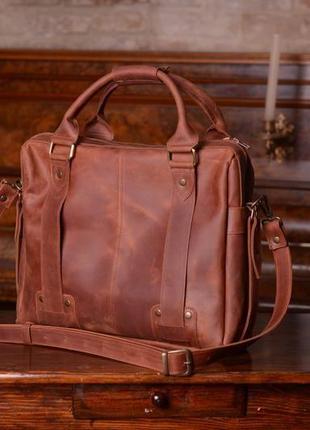 Коричневая кожаная сумка для ноутбука, мужской коричневый портфель1 фото