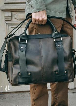 Коричневая кожаная сумка для ноутбука, мужской коричневый портфель8 фото