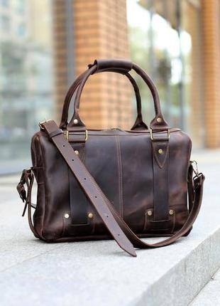 Коричневая кожаная сумка для ноутбука, мужской коричневый портфель4 фото