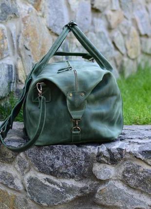 Зелена дорожня сумка, спортивна сумка шкіряна3 фото