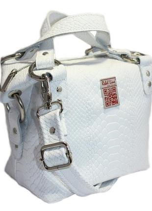 Шкіряна сумка «пітон» білого кольору 02106 фото